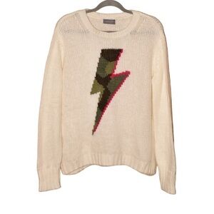 WOODEN SHIPS $138 Lightning Bolt Crewneck Lightweight Sweater cream color XS